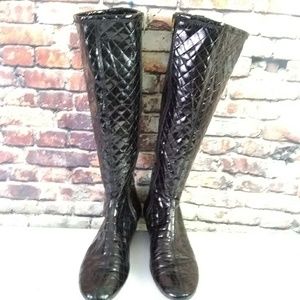Black Quilted Vinyl Synthetic Boots